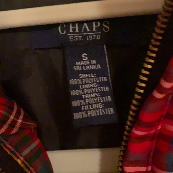 Chaps tartan plaid Christmas holiday vest gold zipper - Picture 3 of 6